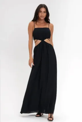 Black dress with designer waist cuts