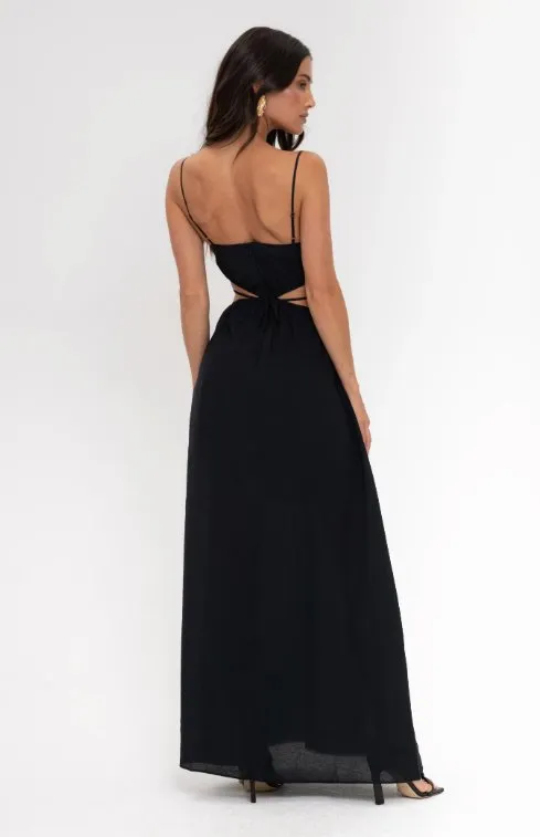 Black dress with designer waist cuts