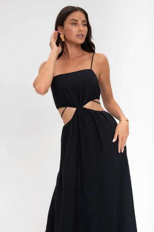 Black dress with designer waist cuts