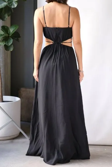 Black dress with designer waist cuts