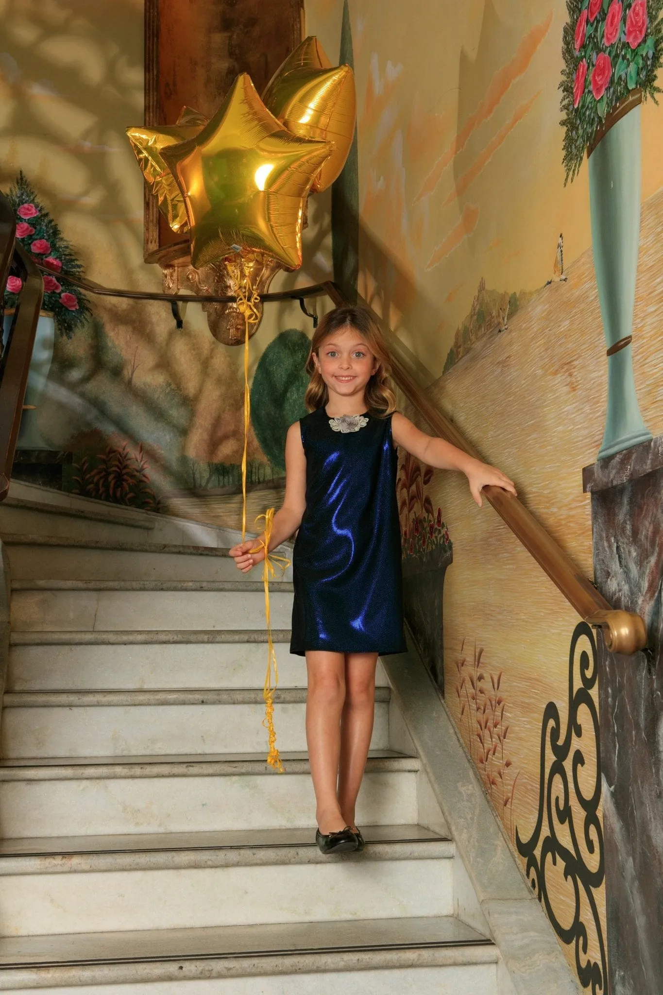 Blue Navy Stretchy Metallic Sleeveless Fancy Mother Daughter Dresses