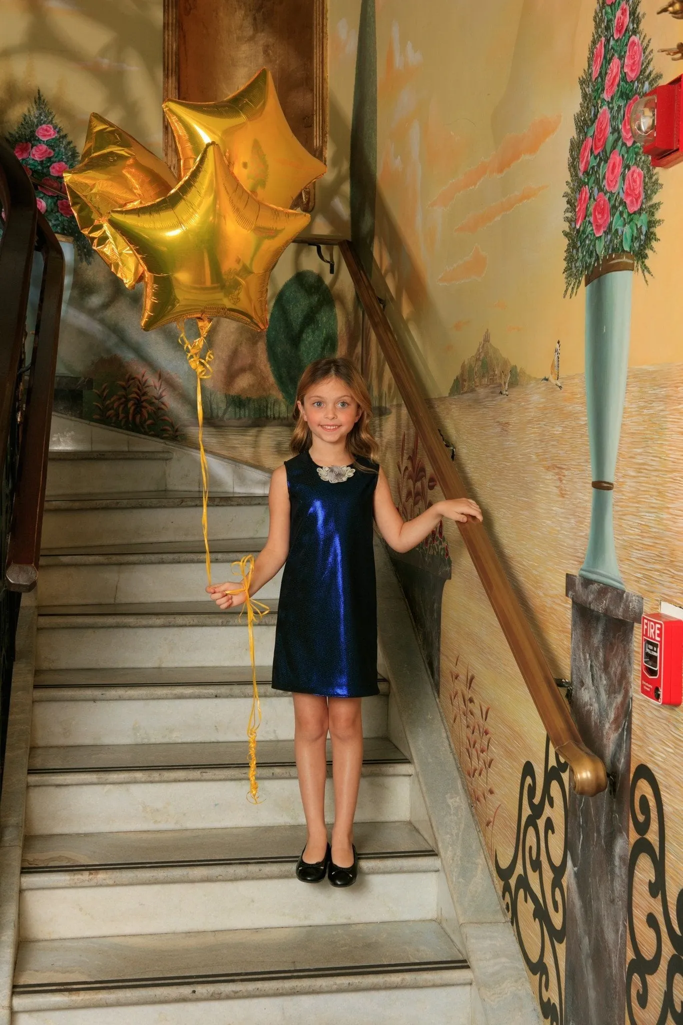 Blue Navy Stretchy Metallic Sleeveless Fancy Mother Daughter Dresses