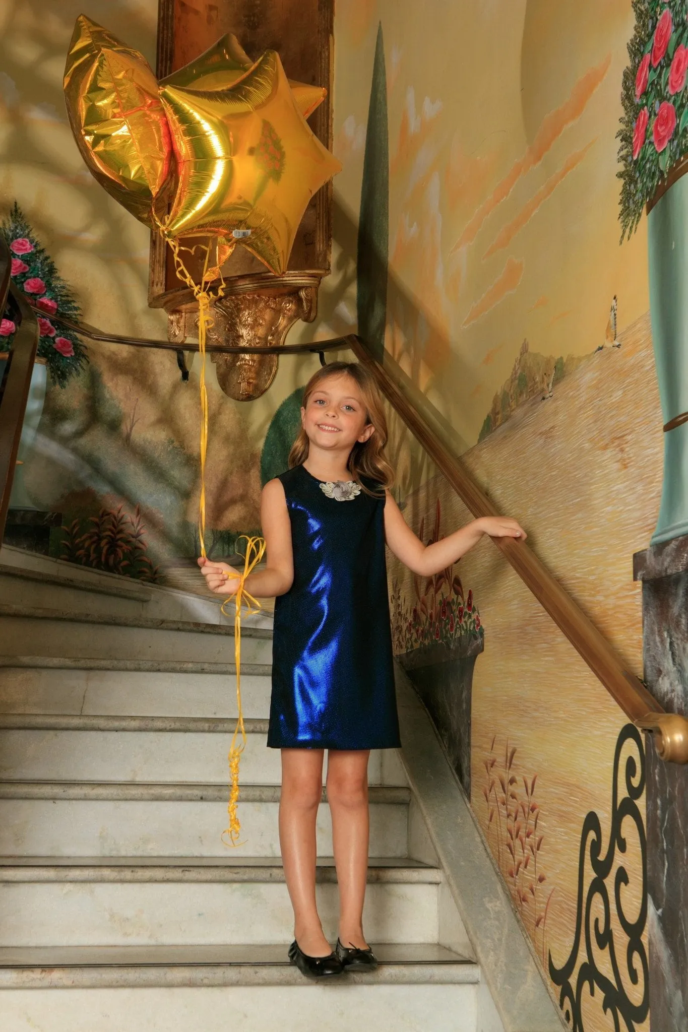 Blue Navy Stretchy Metallic Sleeveless Fancy Mother Daughter Dresses