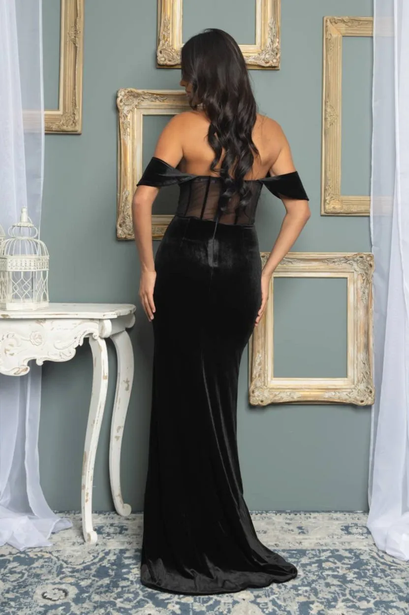 Carlotta Off The Shoulder Velvet & Mesh Maxi Dress
