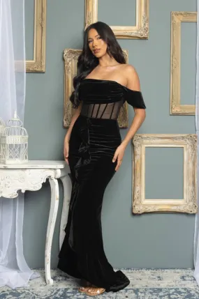 Carlotta Off The Shoulder Velvet & Mesh Maxi Dress