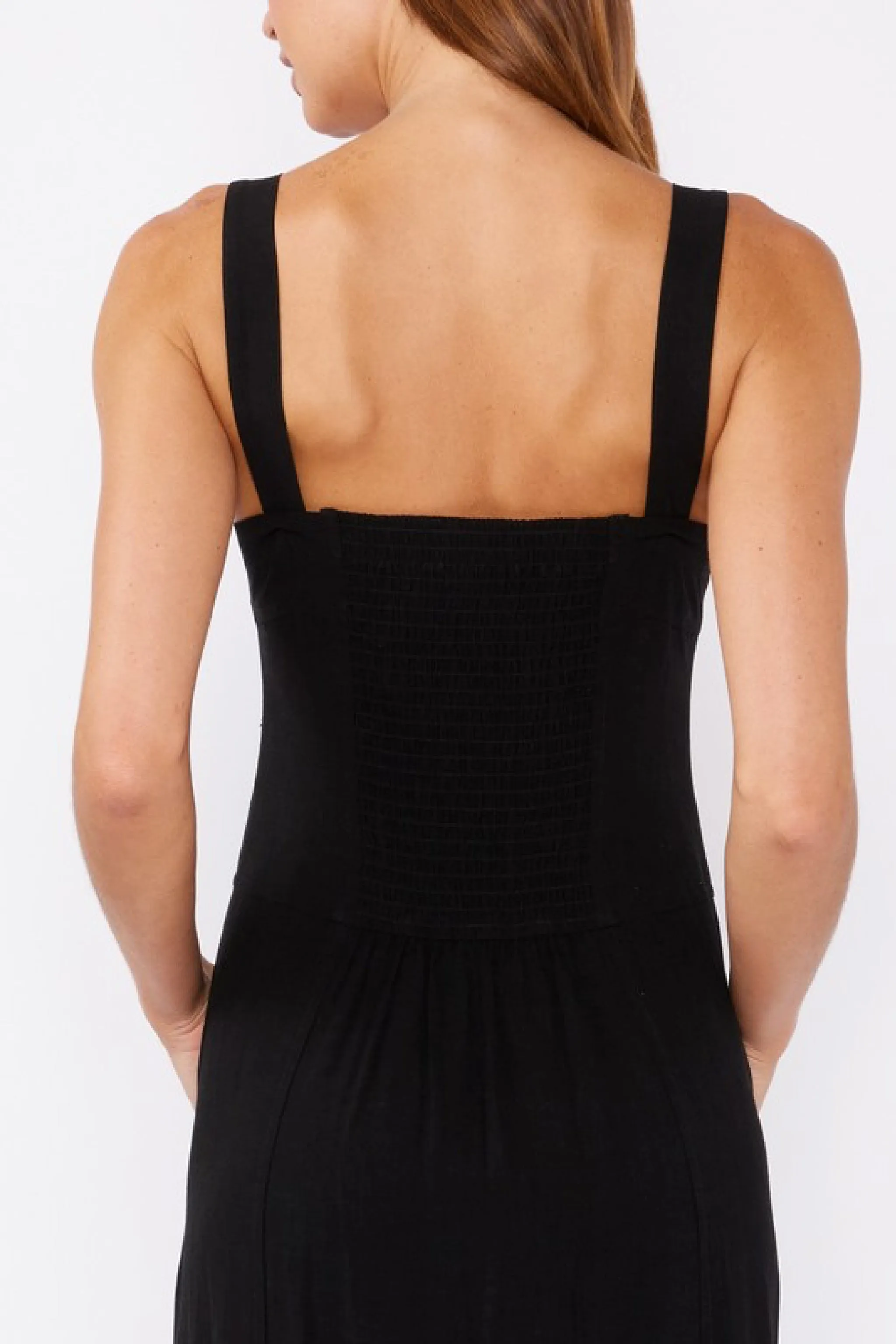 Carolyn Sleeveless Linen Button Down Front Midi Dress Black