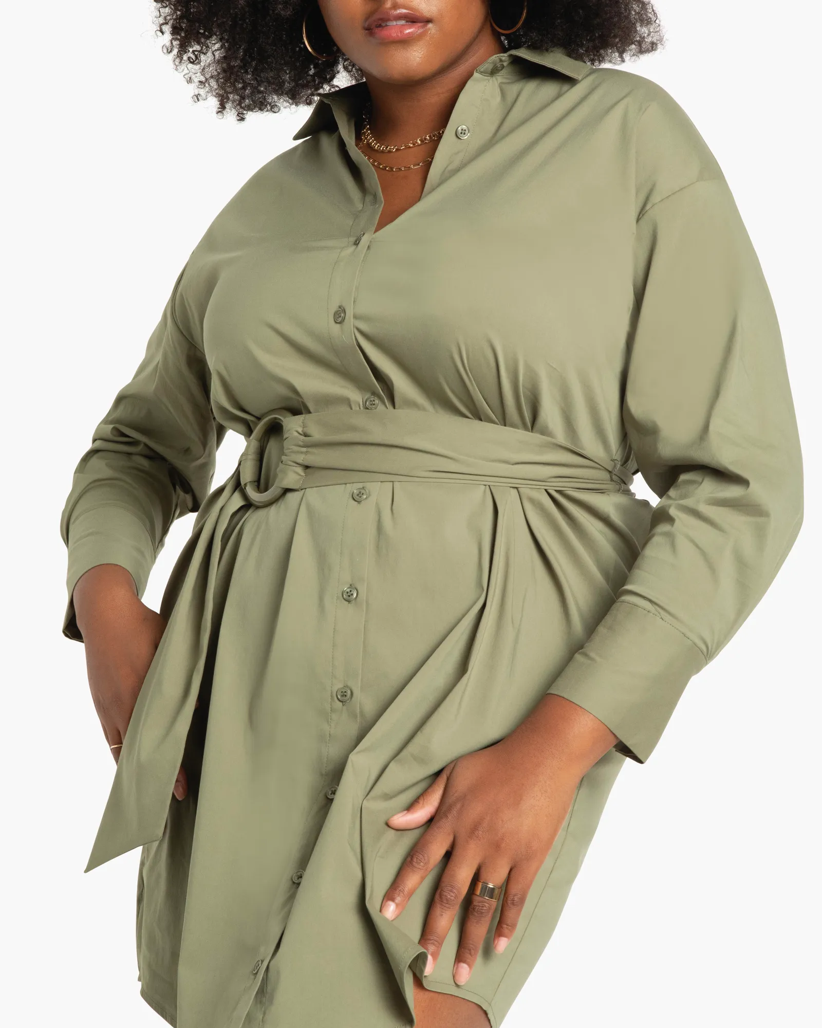 Chelsea Relaxed Belted Shirtdress | Olive Green