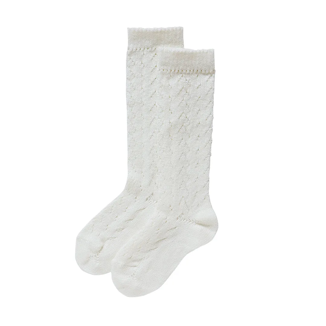 condor knee high socks -  ivory lacework cotton