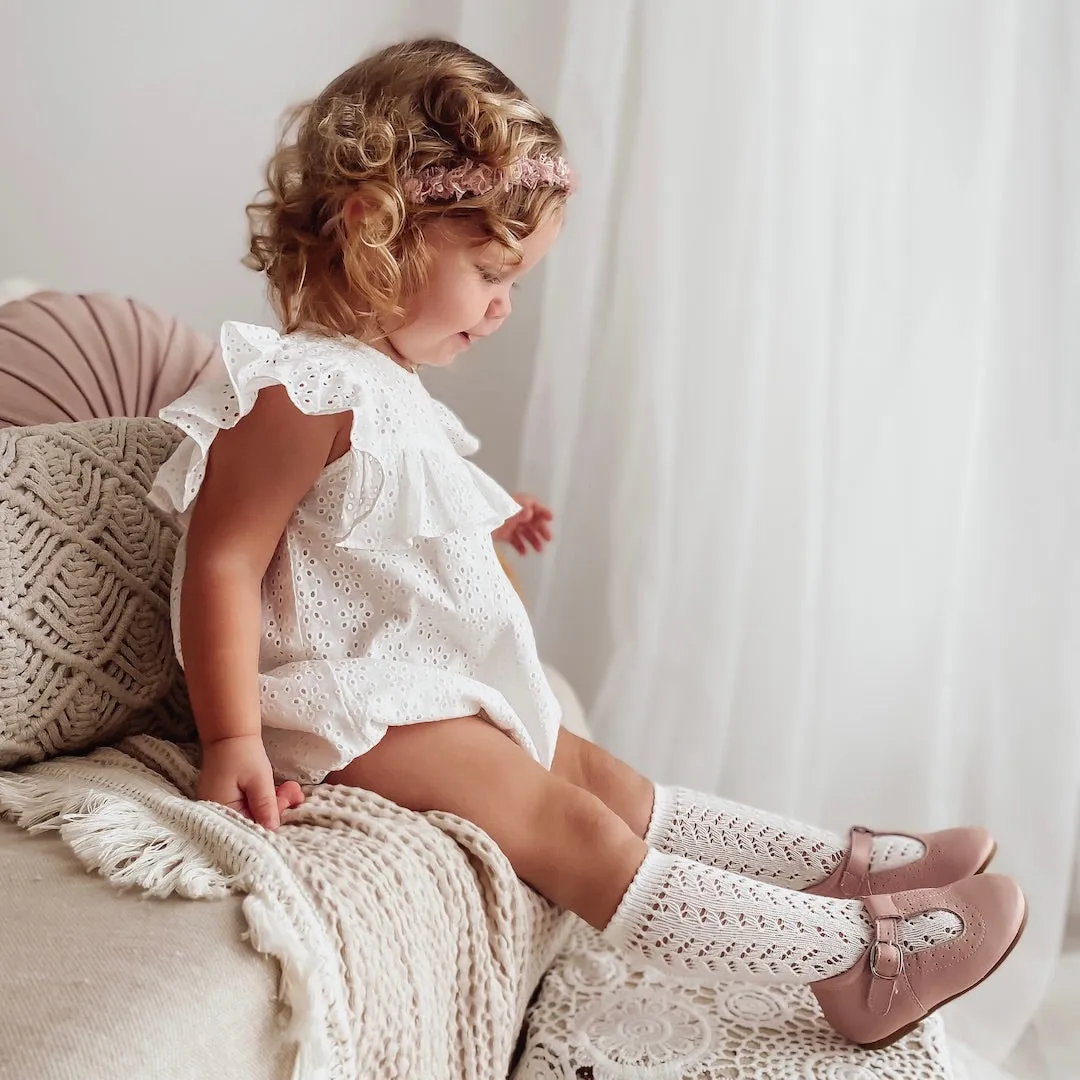 condor knee high socks -  ivory lacework cotton
