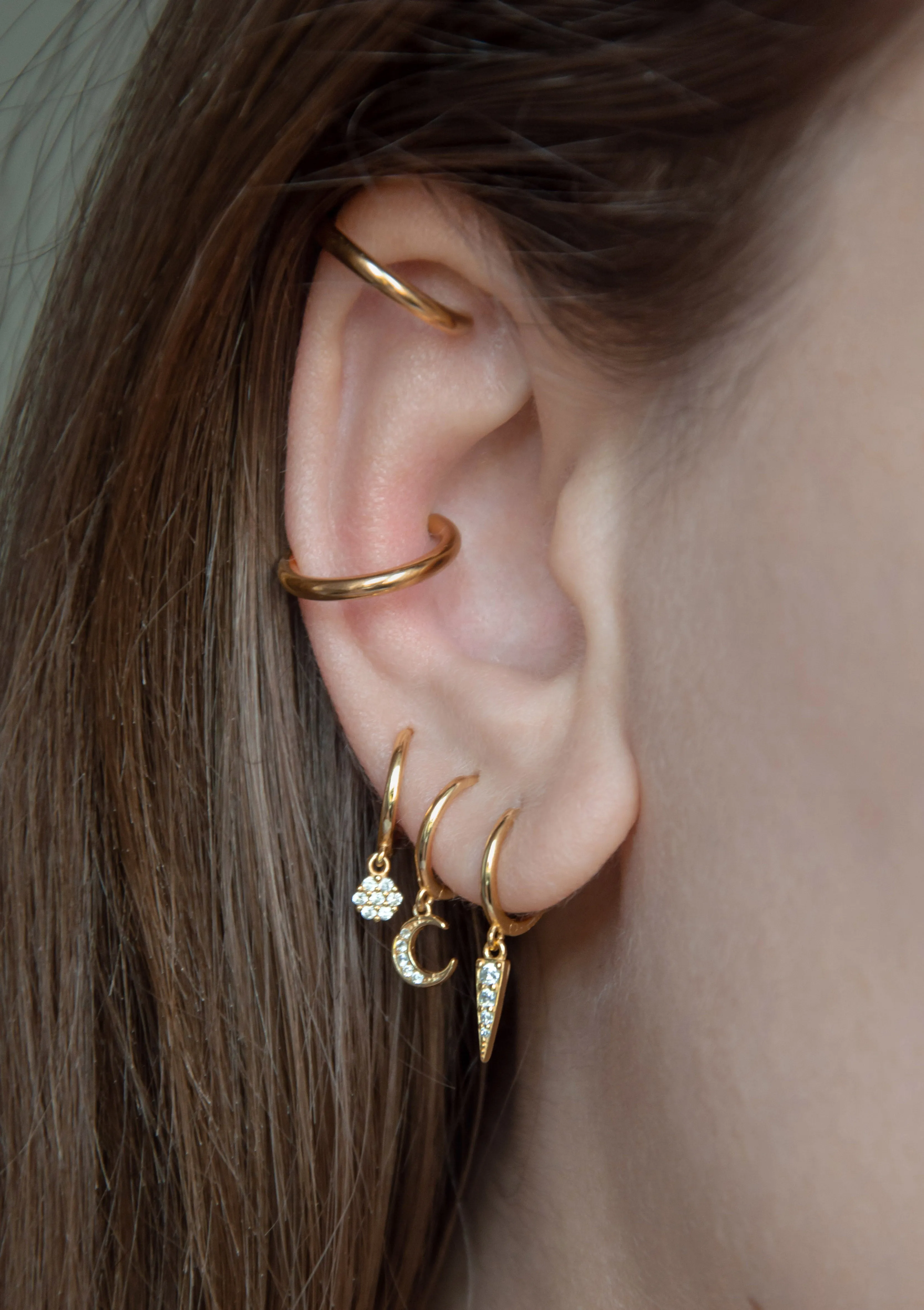 Crescent Moon Huggie Earrings Sterling Silver Gold