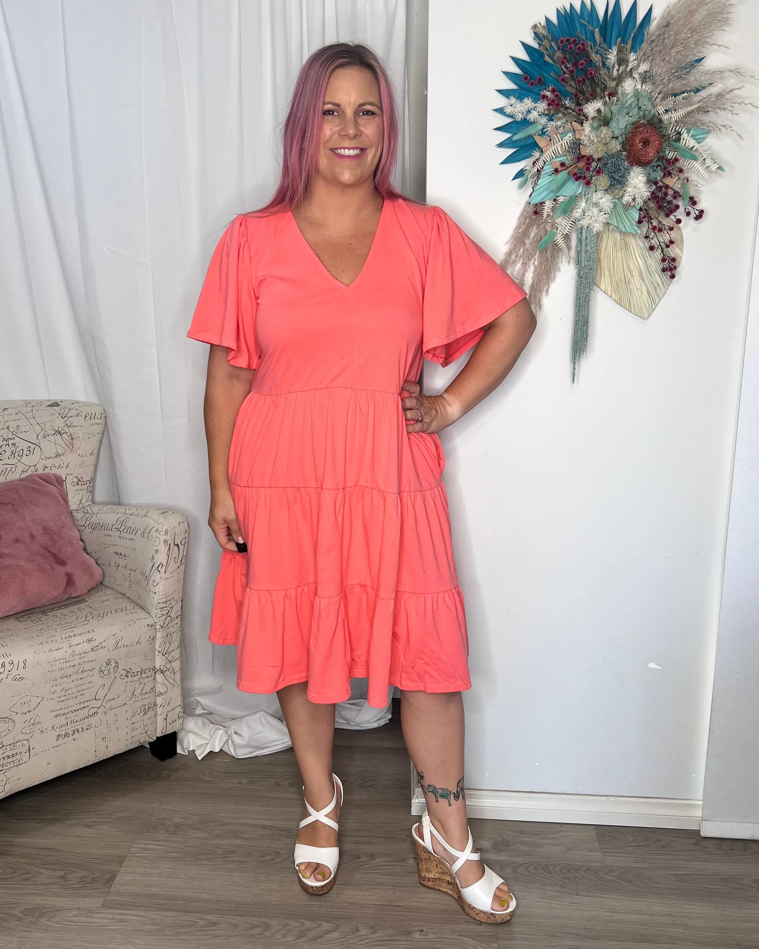 Cressida Dress - Coral