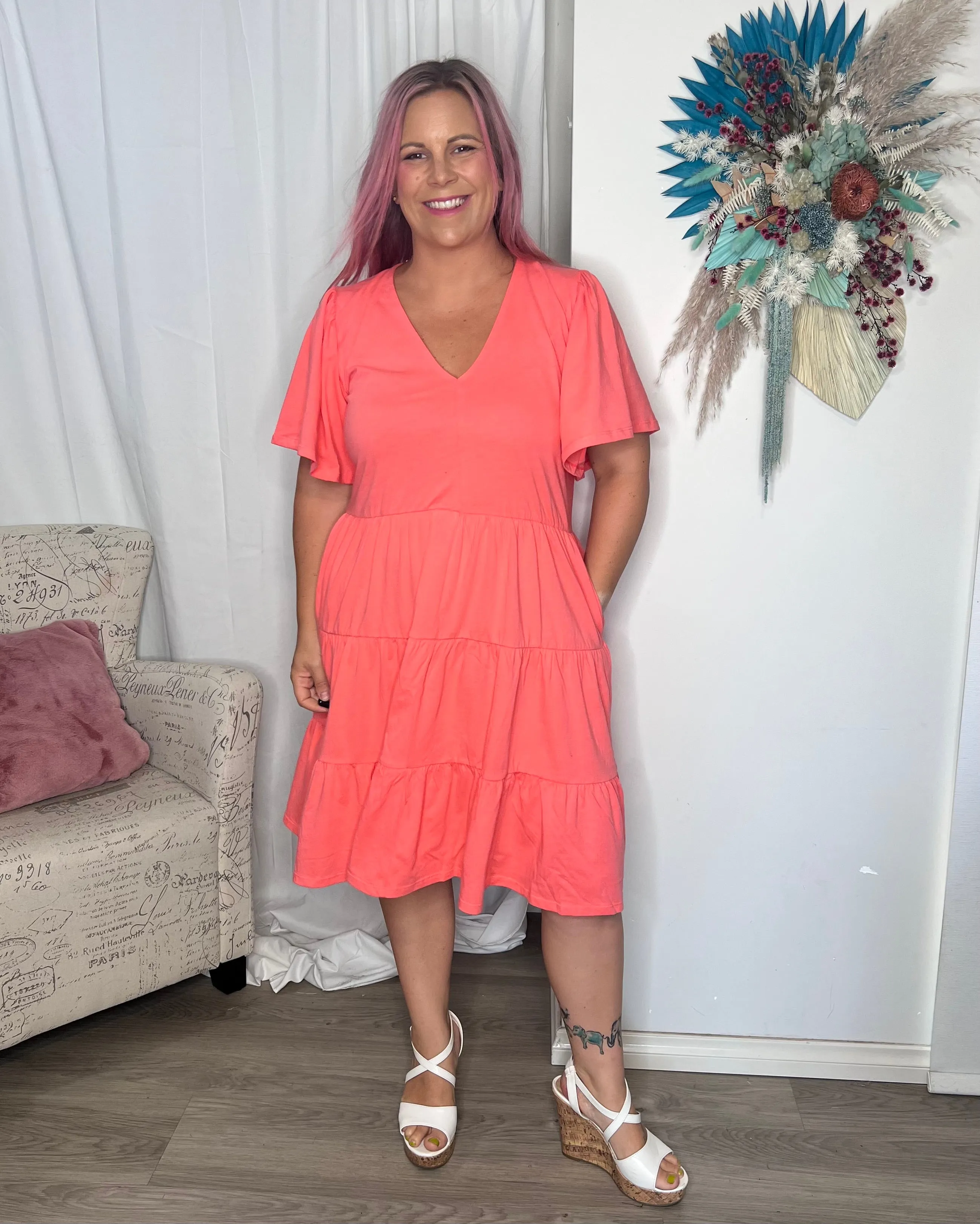 Cressida Dress - Coral