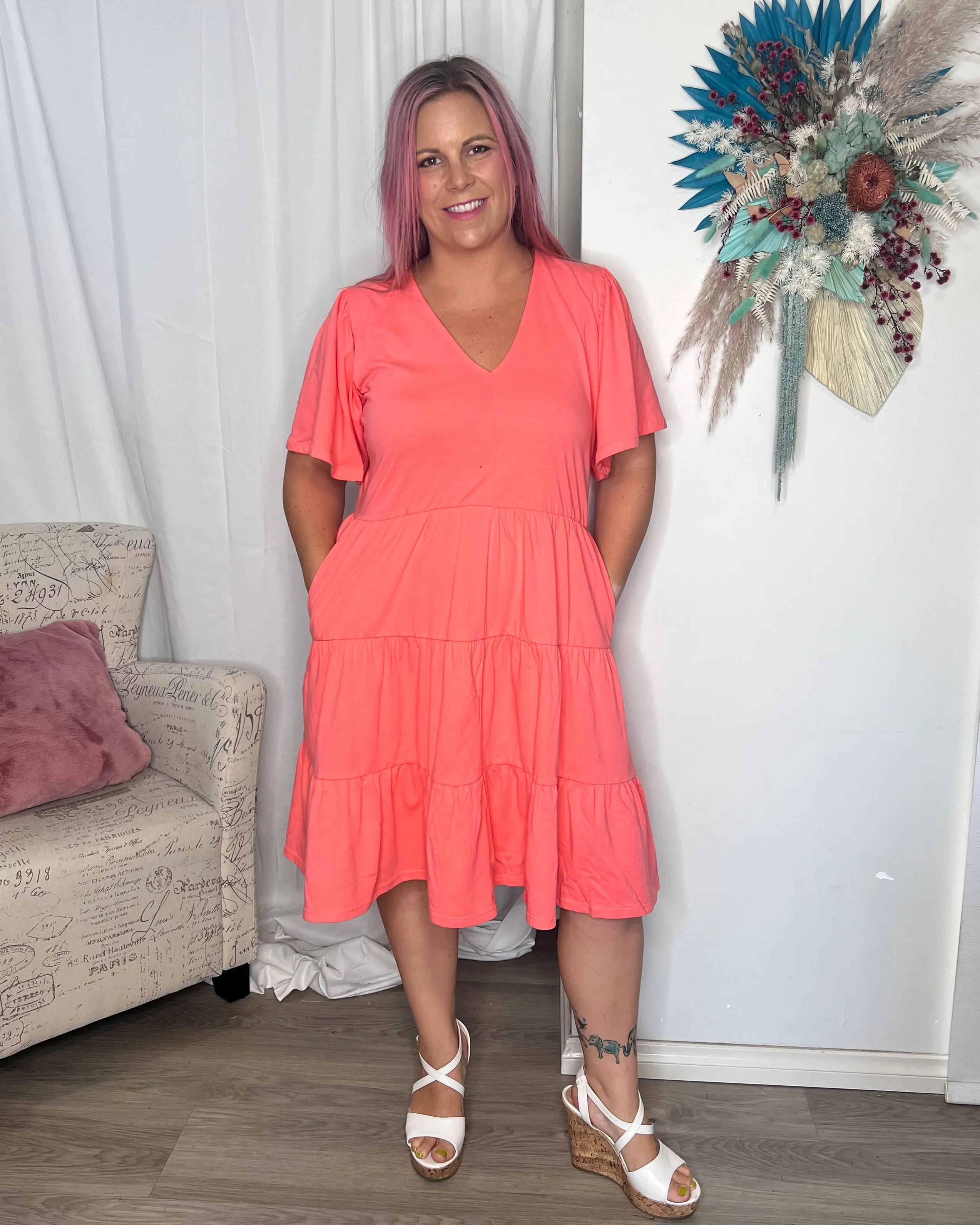 Cressida Dress - Coral