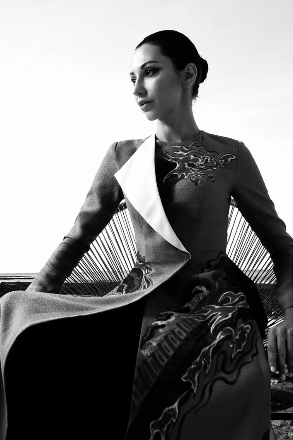 Dragon Sheath Round Neck Hopsacking Calf Length Ao Dai