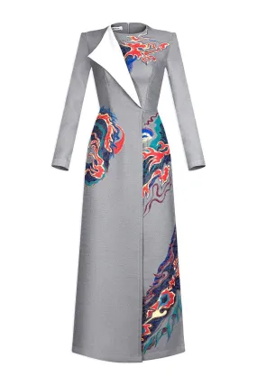Dragon Sheath Round Neck Hopsacking Calf Length Ao Dai