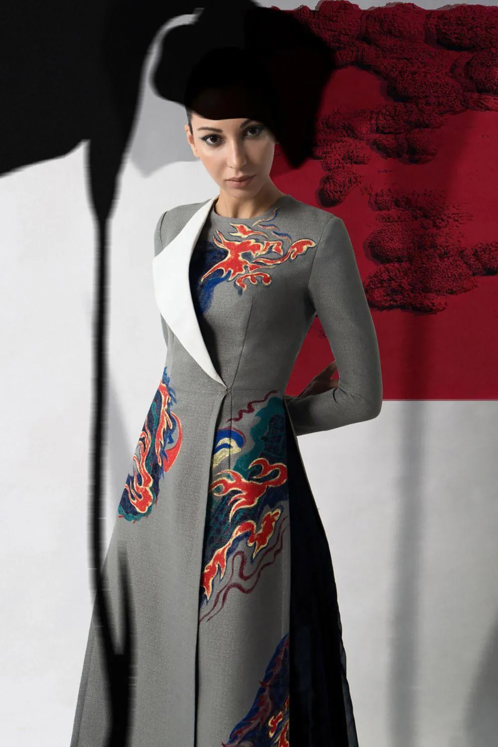 Dragon Sheath Round Neck Hopsacking Calf Length Ao Dai