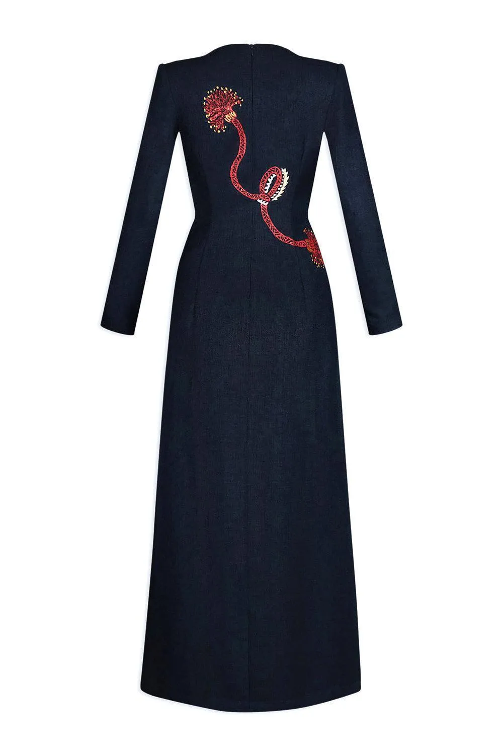 Dragon Sheath Round Neck Hopsacking Calf Length Ao Dai