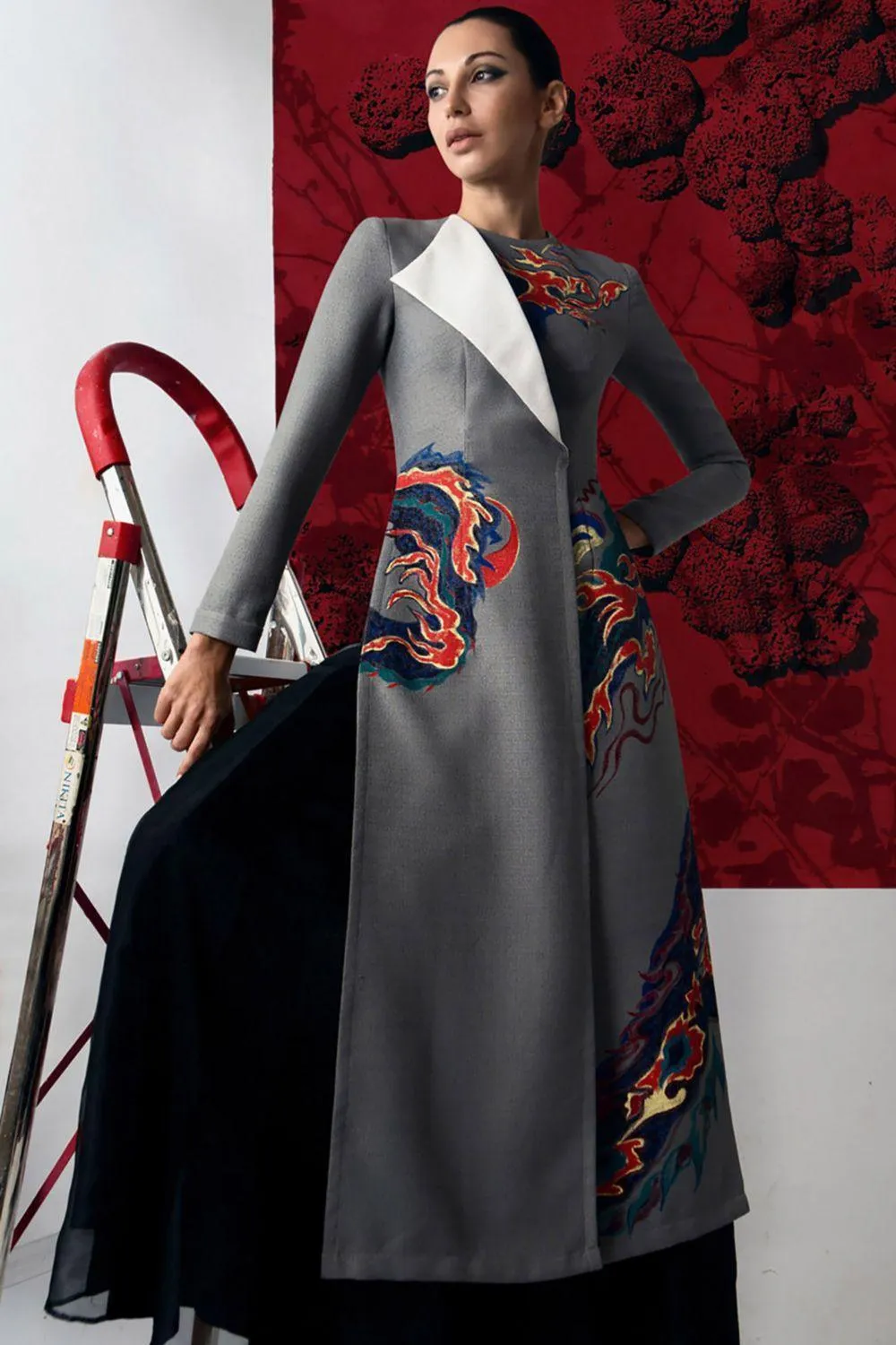 Dragon Sheath Round Neck Hopsacking Calf Length Ao Dai