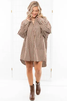 Easy Stripes Brown Oversized Shirt Dress