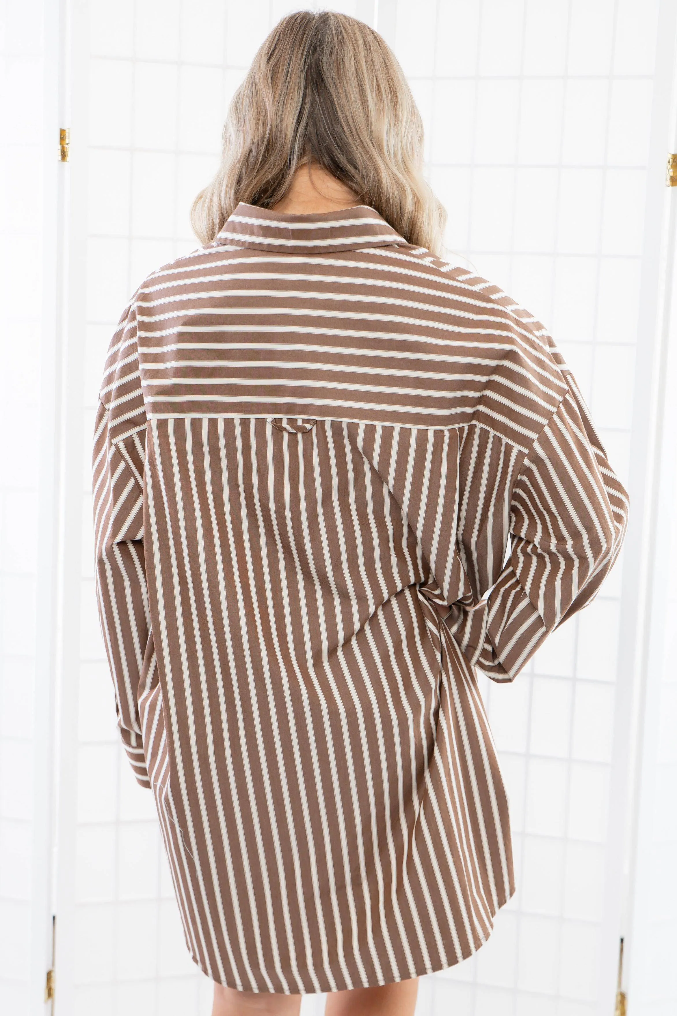 Easy Stripes Brown Oversized Shirt Dress