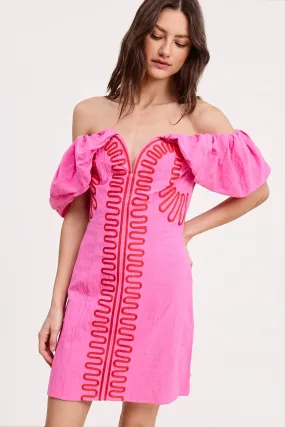 Embroidery Detail Off Shoulder Mini Dress