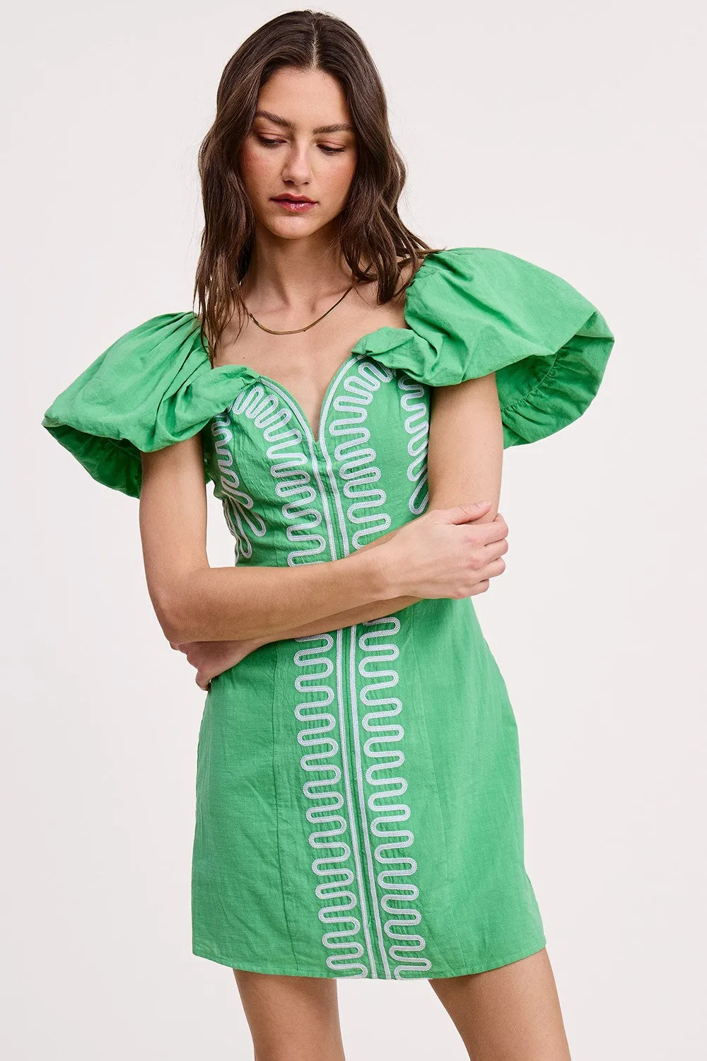 Embroidery Detail Off Shoulder Mini Dress