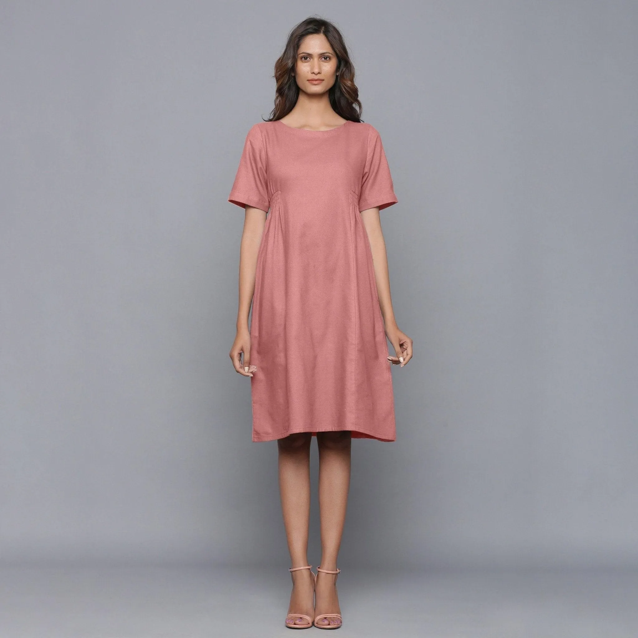 English Rose Warm Cotton Flannel Knee Length Dress