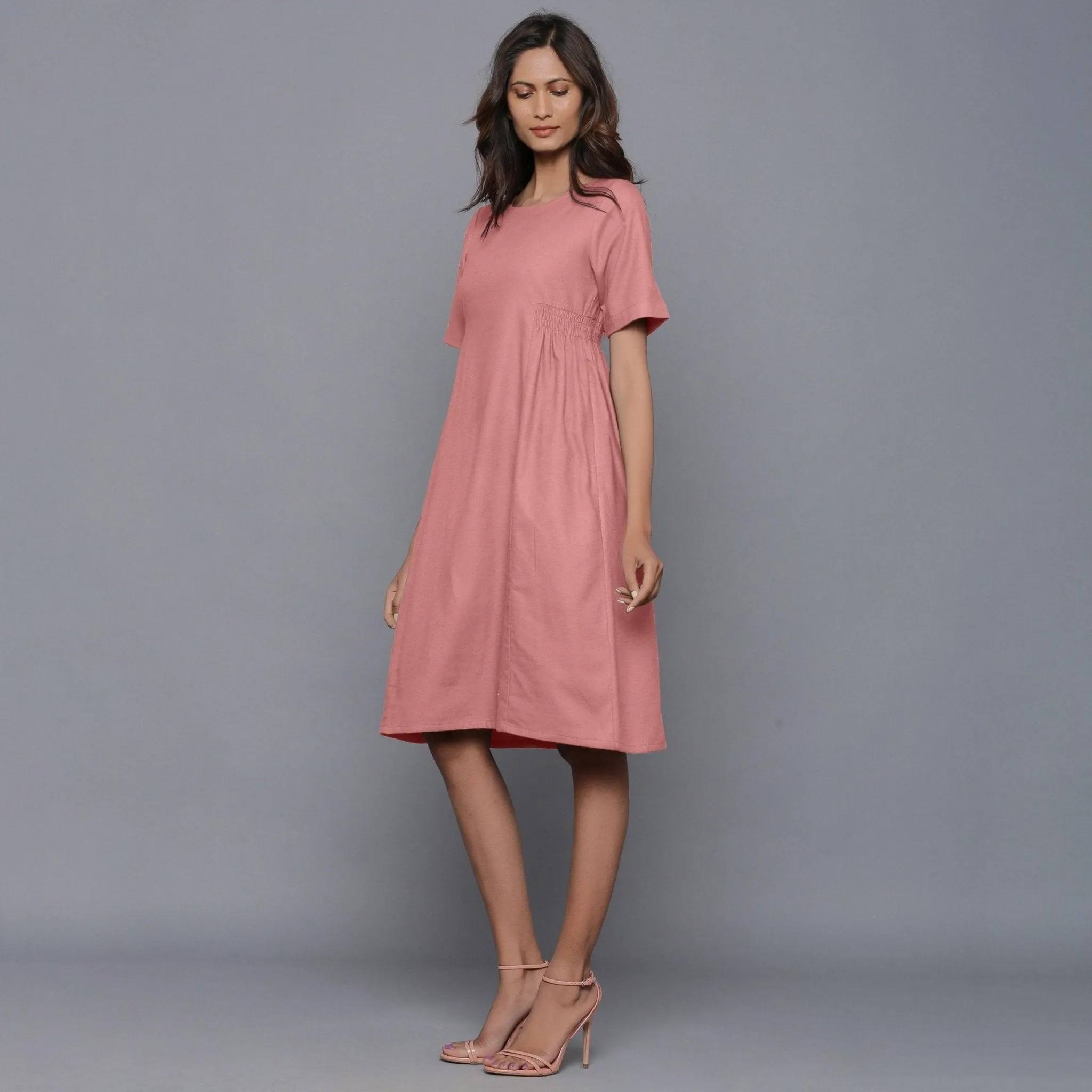 English Rose Warm Cotton Flannel Knee Length Dress