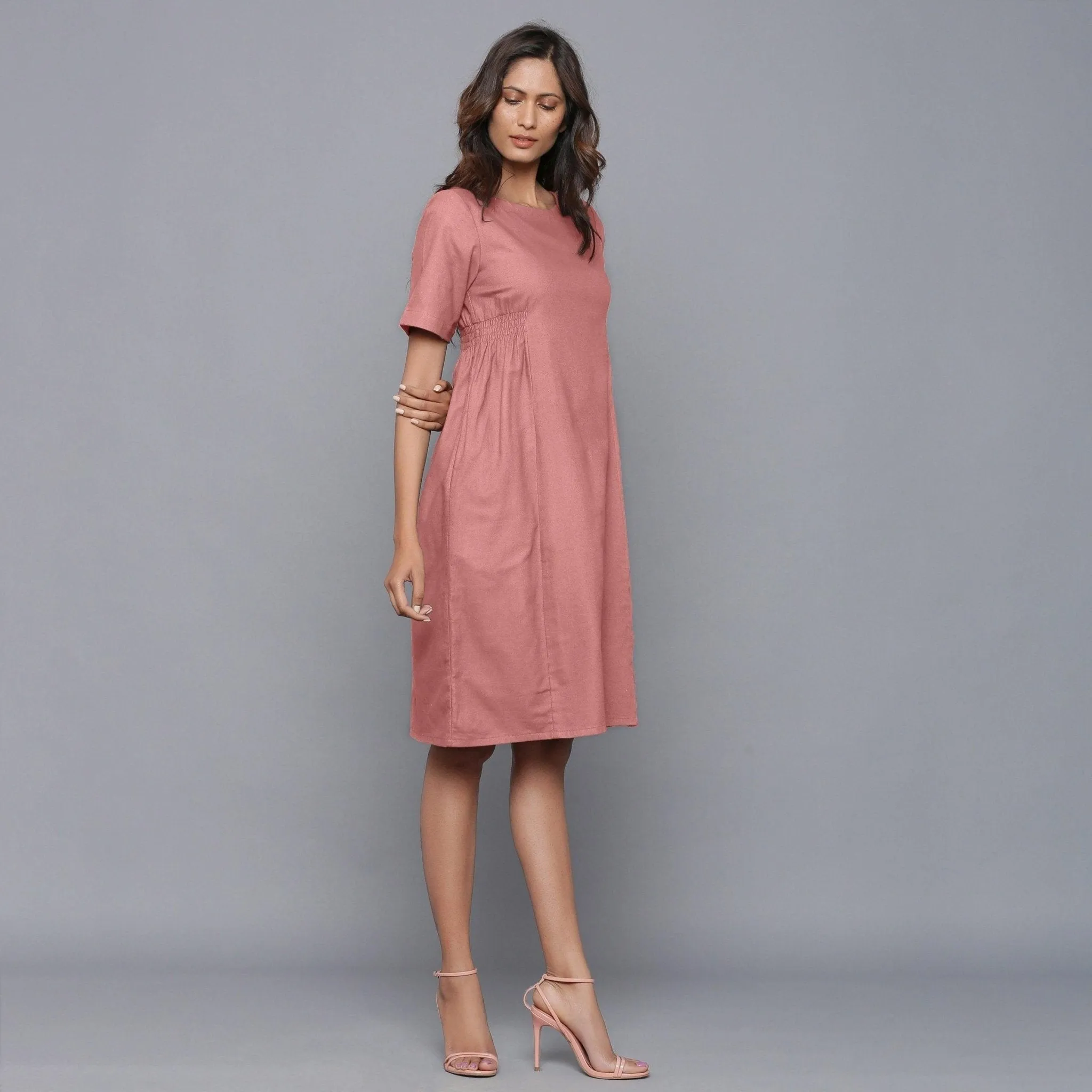 English Rose Warm Cotton Flannel Knee Length Dress