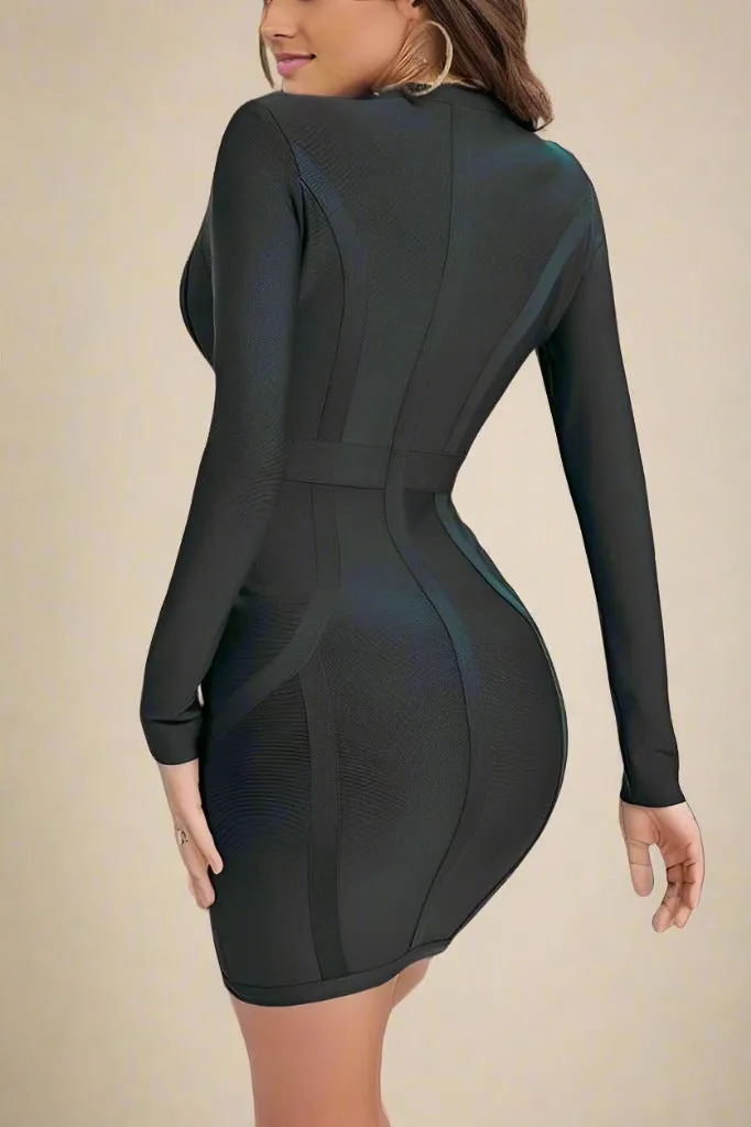 Eva Long Sleeve Bandage Mini Dress - Classic Black