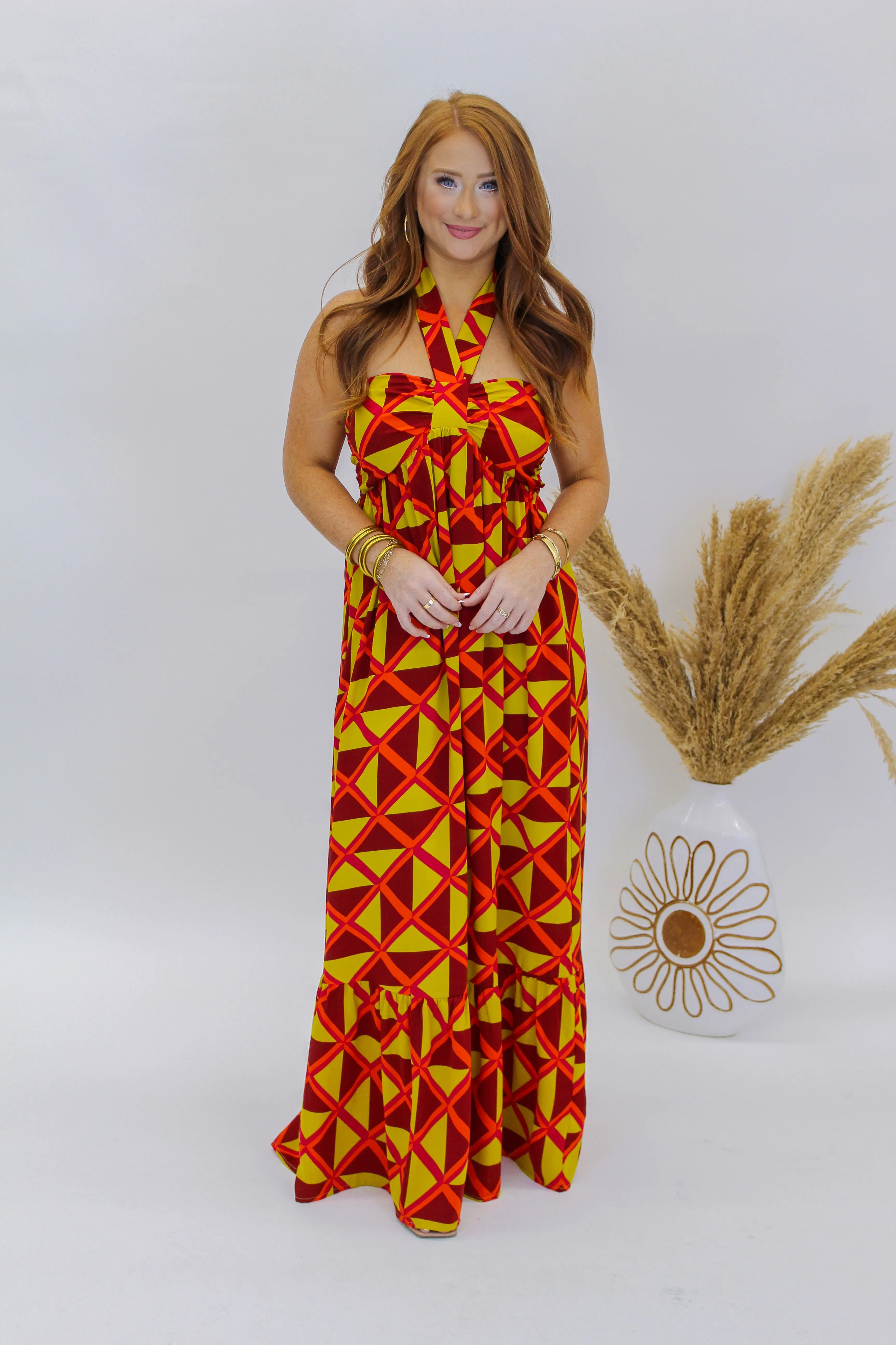 Feel Good Halter Maxi Dress- Chartreuse