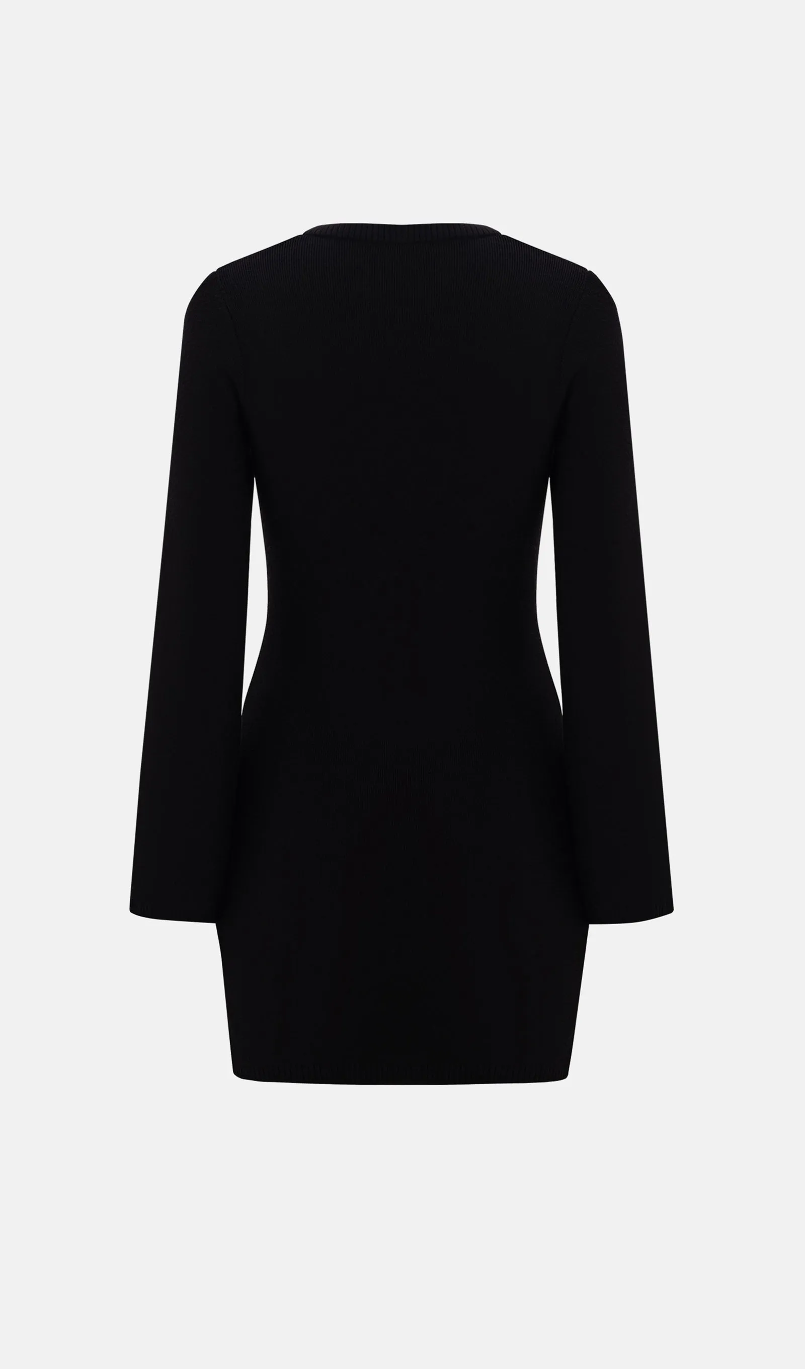 Flared Sleeves Knitted Mini Dress-Black