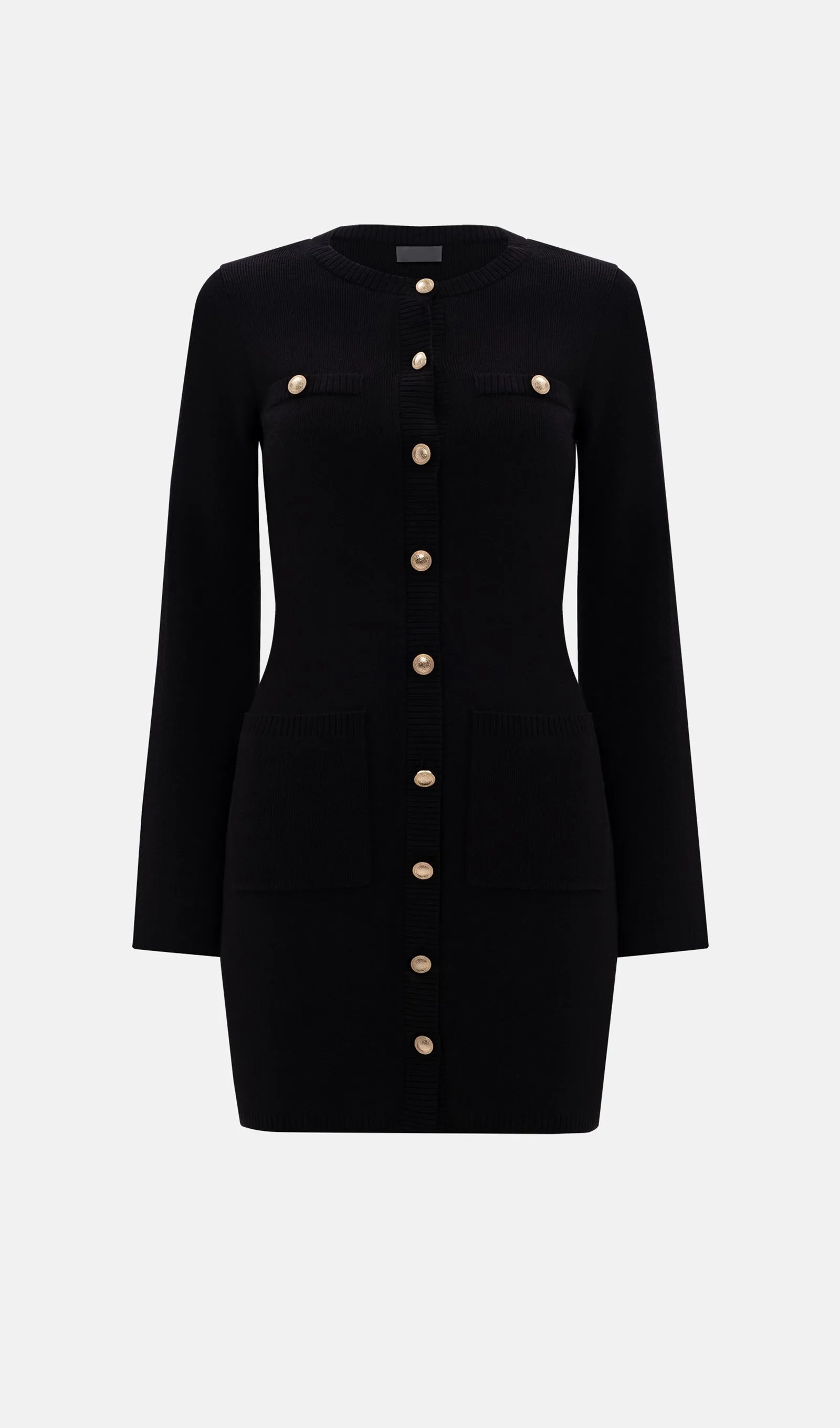 Flared Sleeves Knitted Mini Dress-Black