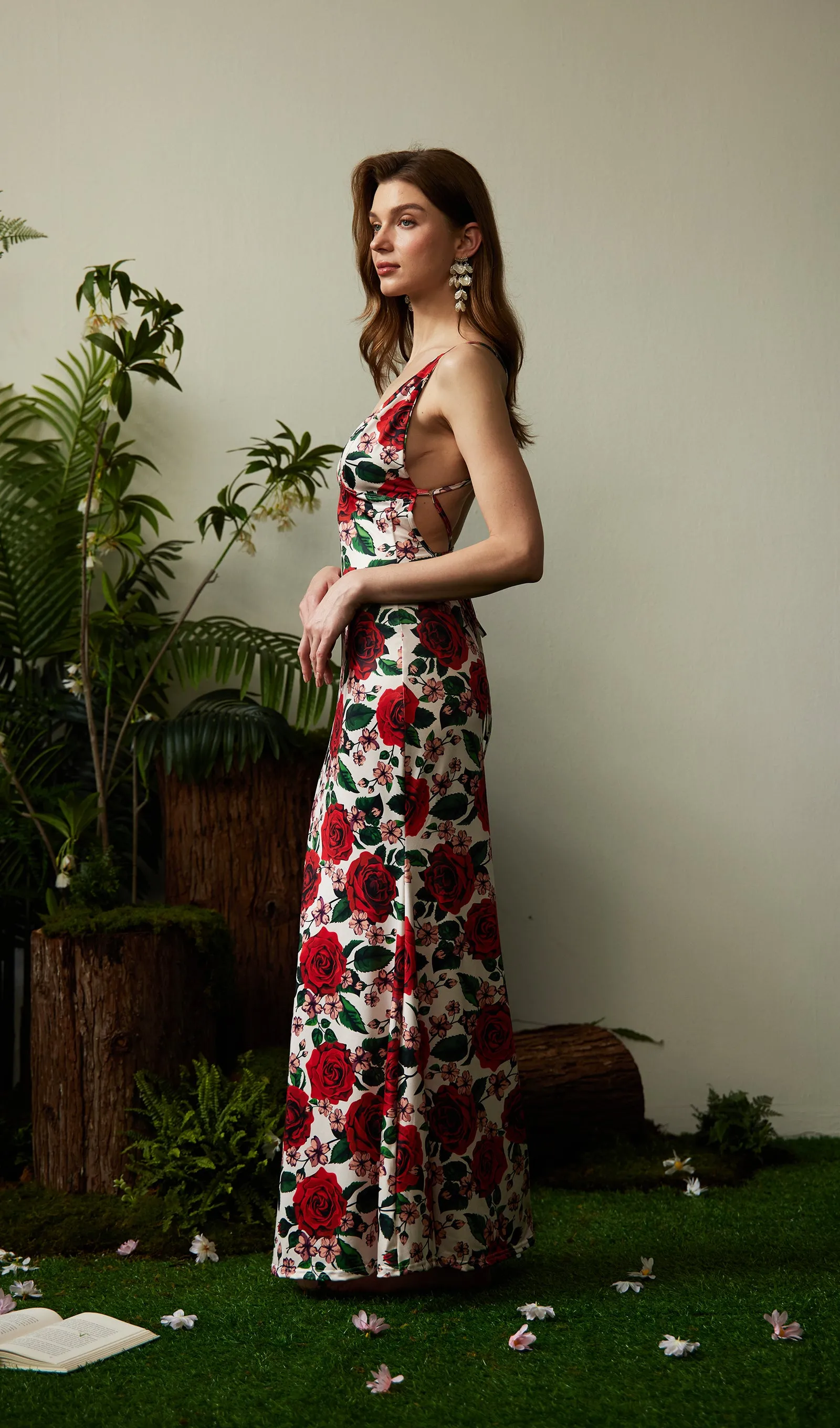 Floral Backless Bodycon Maxi Dress