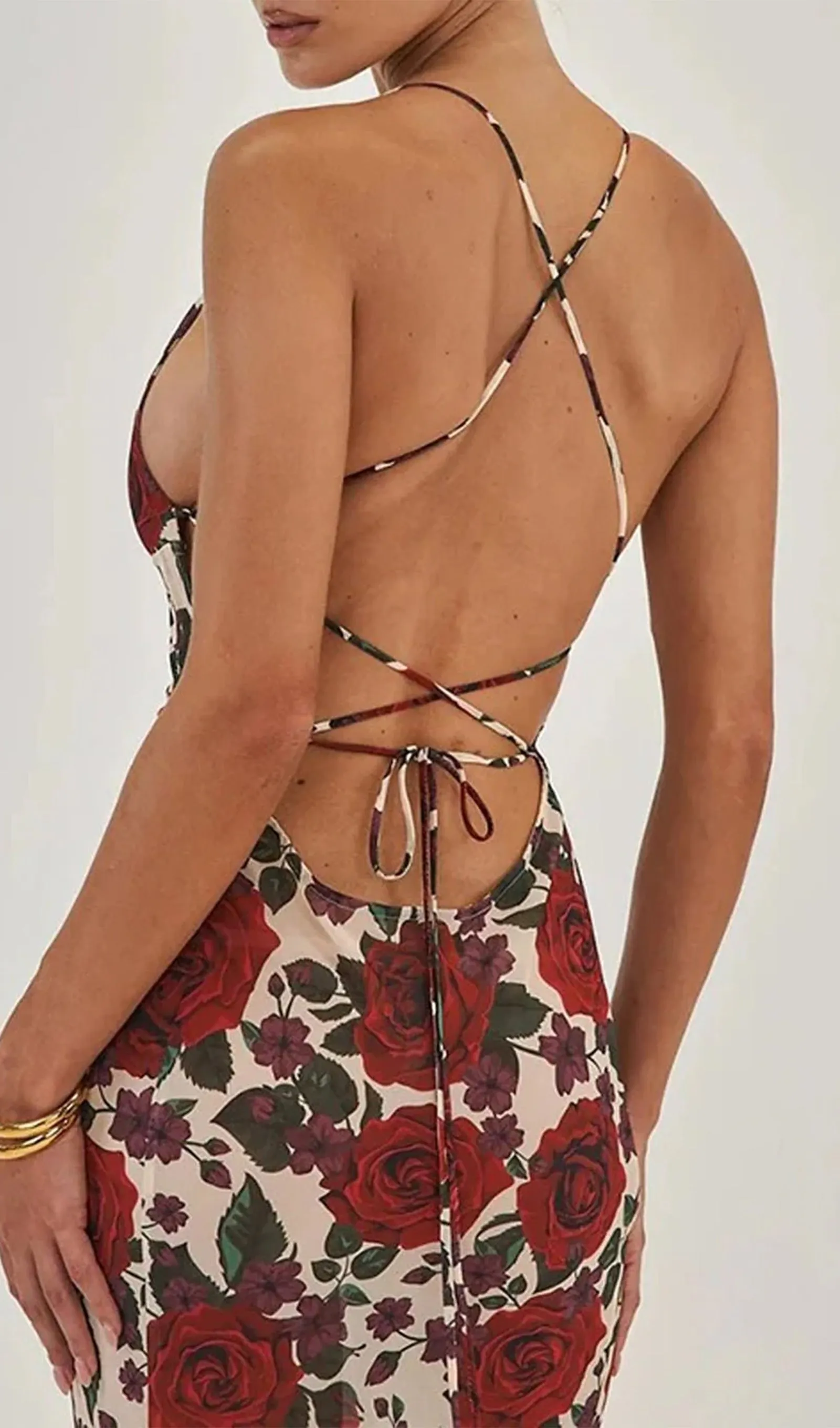 Floral Backless Bodycon Maxi Dress
