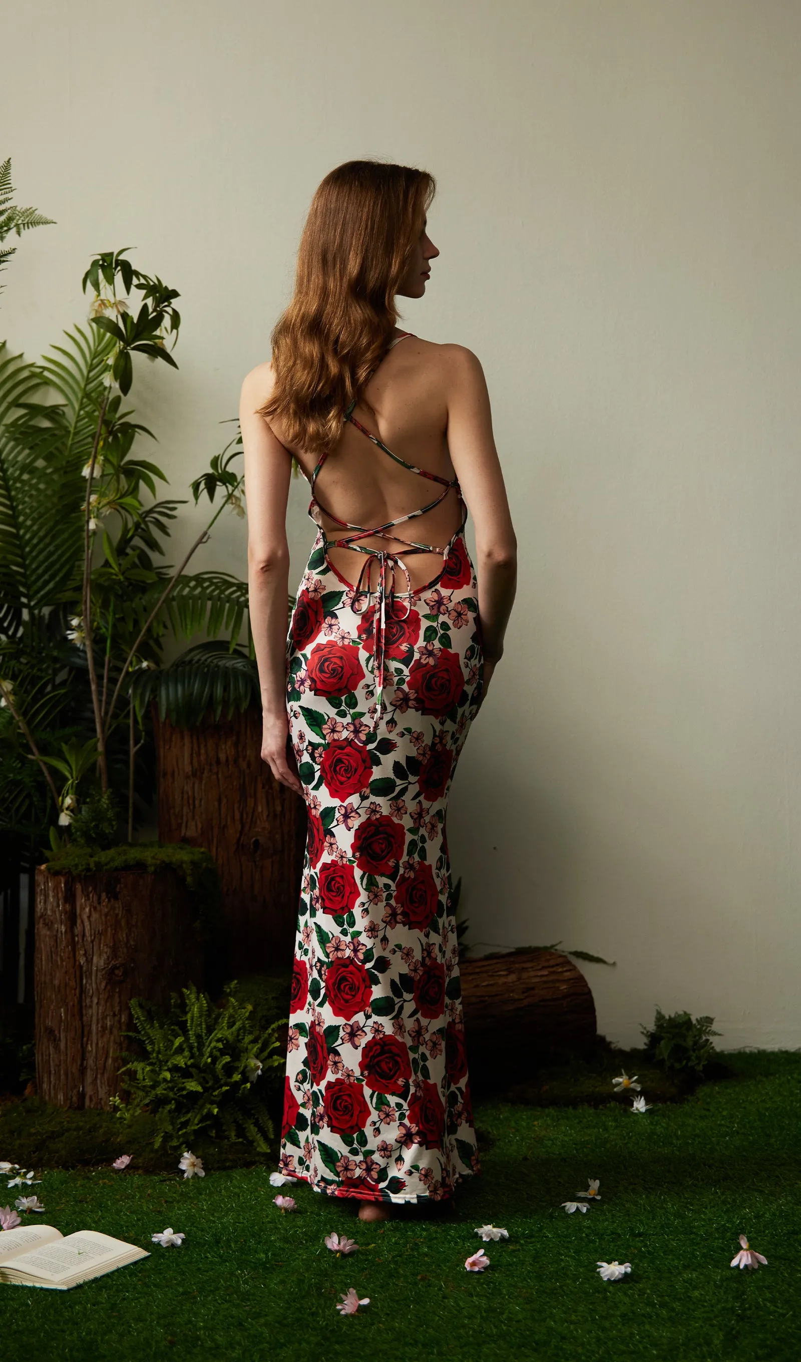 Floral Backless Bodycon Maxi Dress