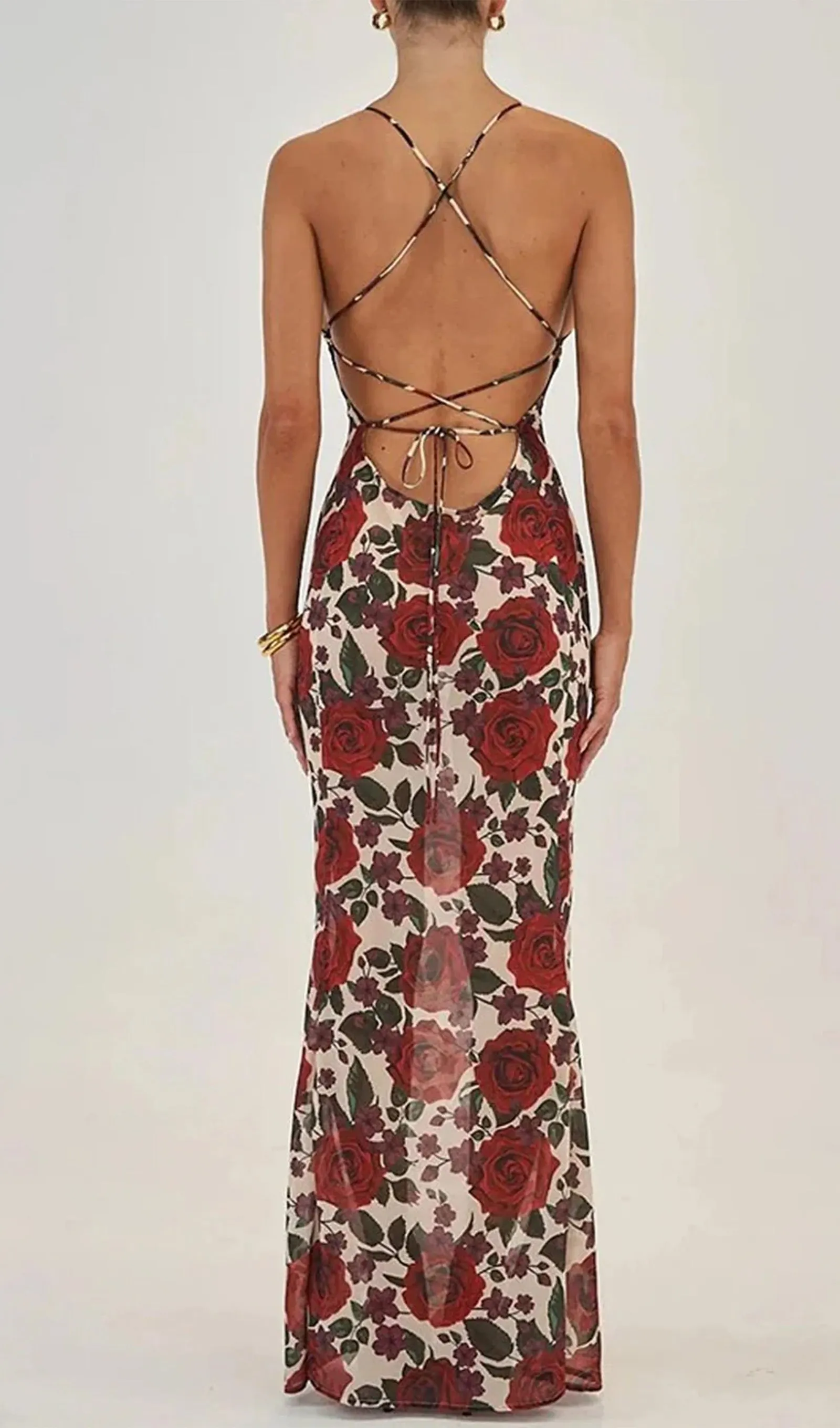 Floral Backless Bodycon Maxi Dress