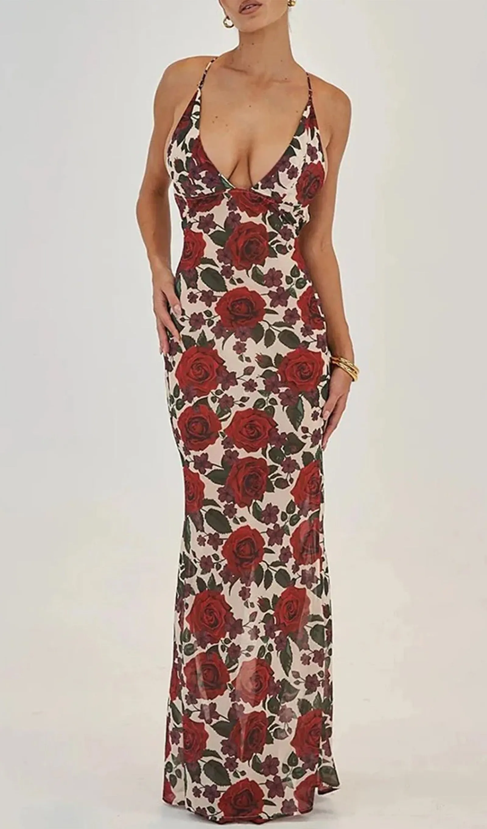 Floral Backless Bodycon Maxi Dress
