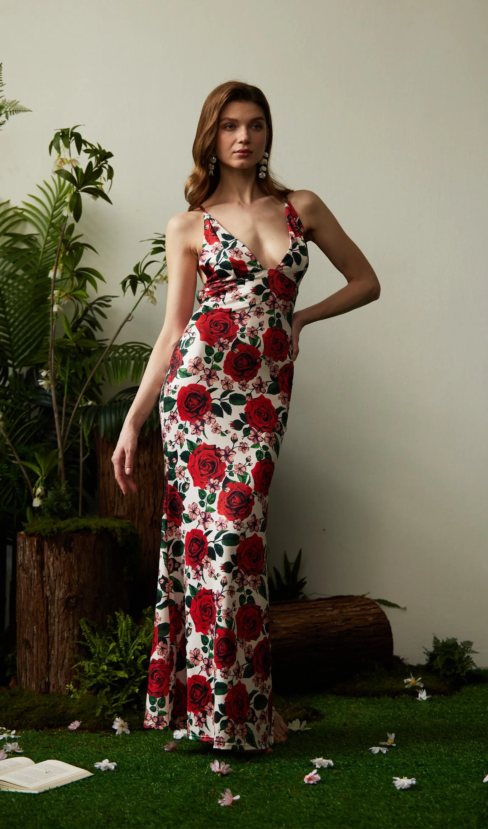 Floral Backless Bodycon Maxi Dress