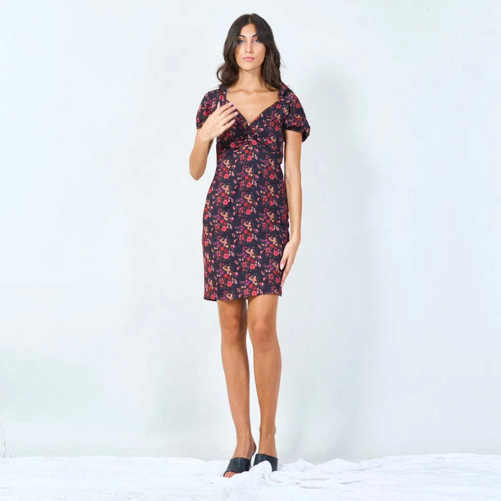 Floral print wrap dress with puff sleeves wholesale