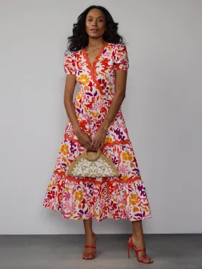 Floral Rick Rack Trim Tiered Maxi Dress