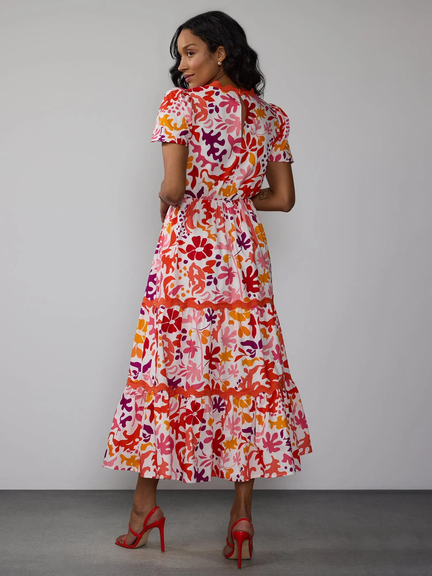 Floral Rick Rack Trim Tiered Maxi Dress
