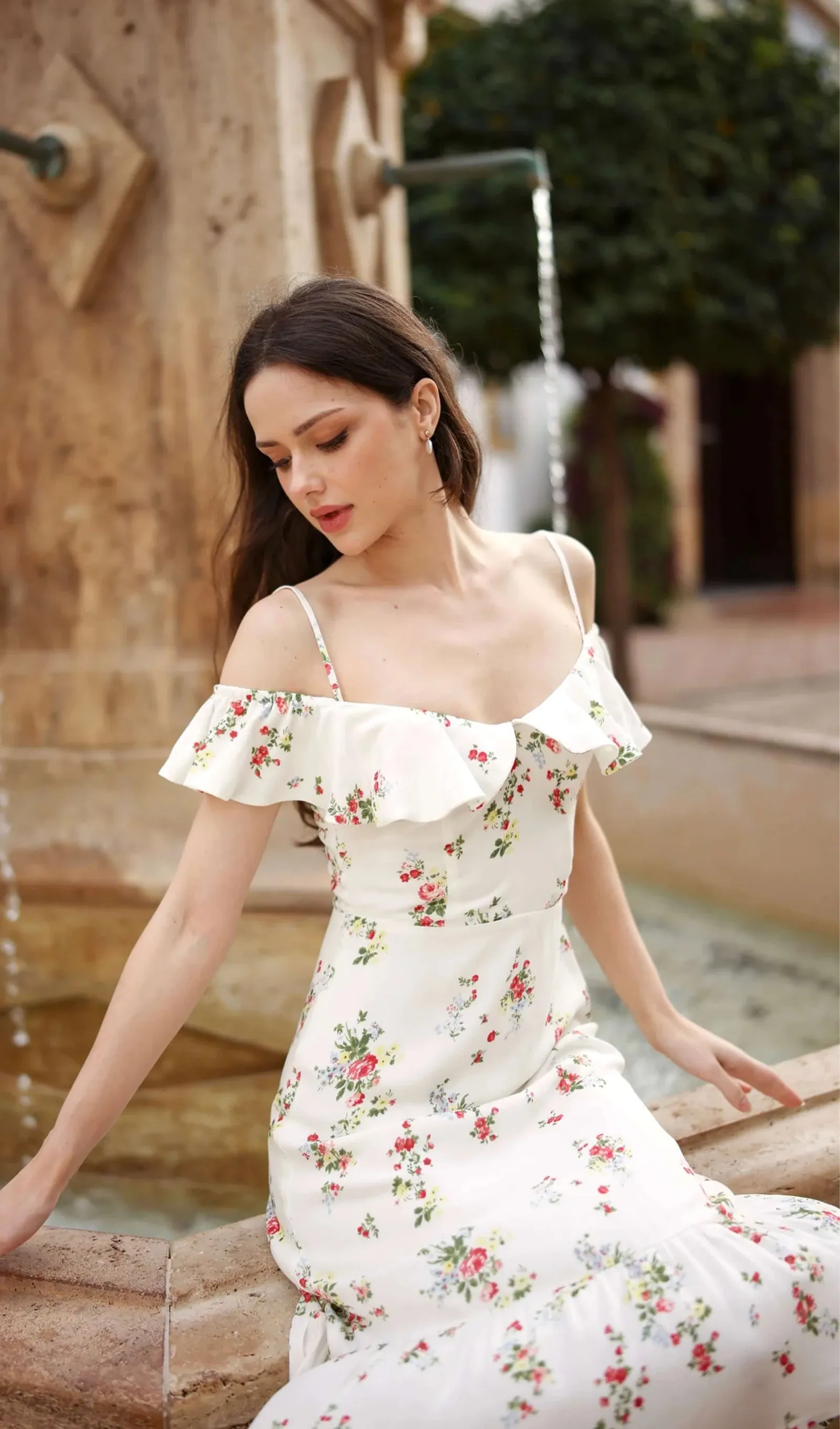 Floral Ruffle Off Shoulder Midi Dress