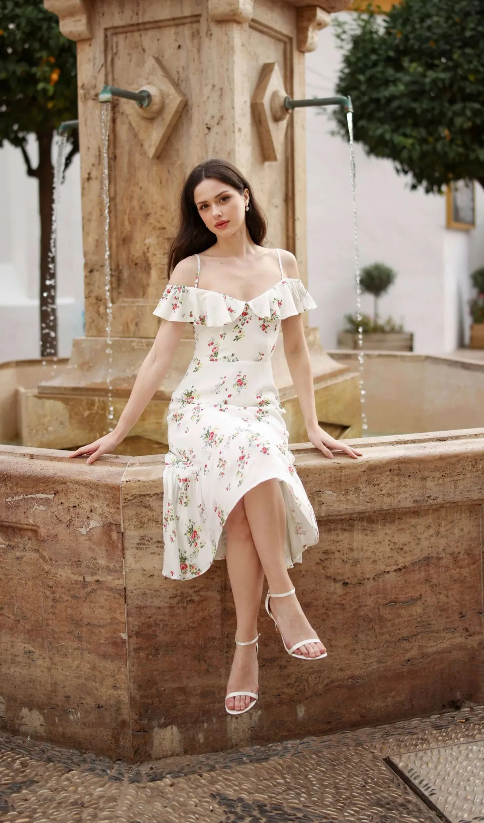 Floral Ruffle Off Shoulder Midi Dress