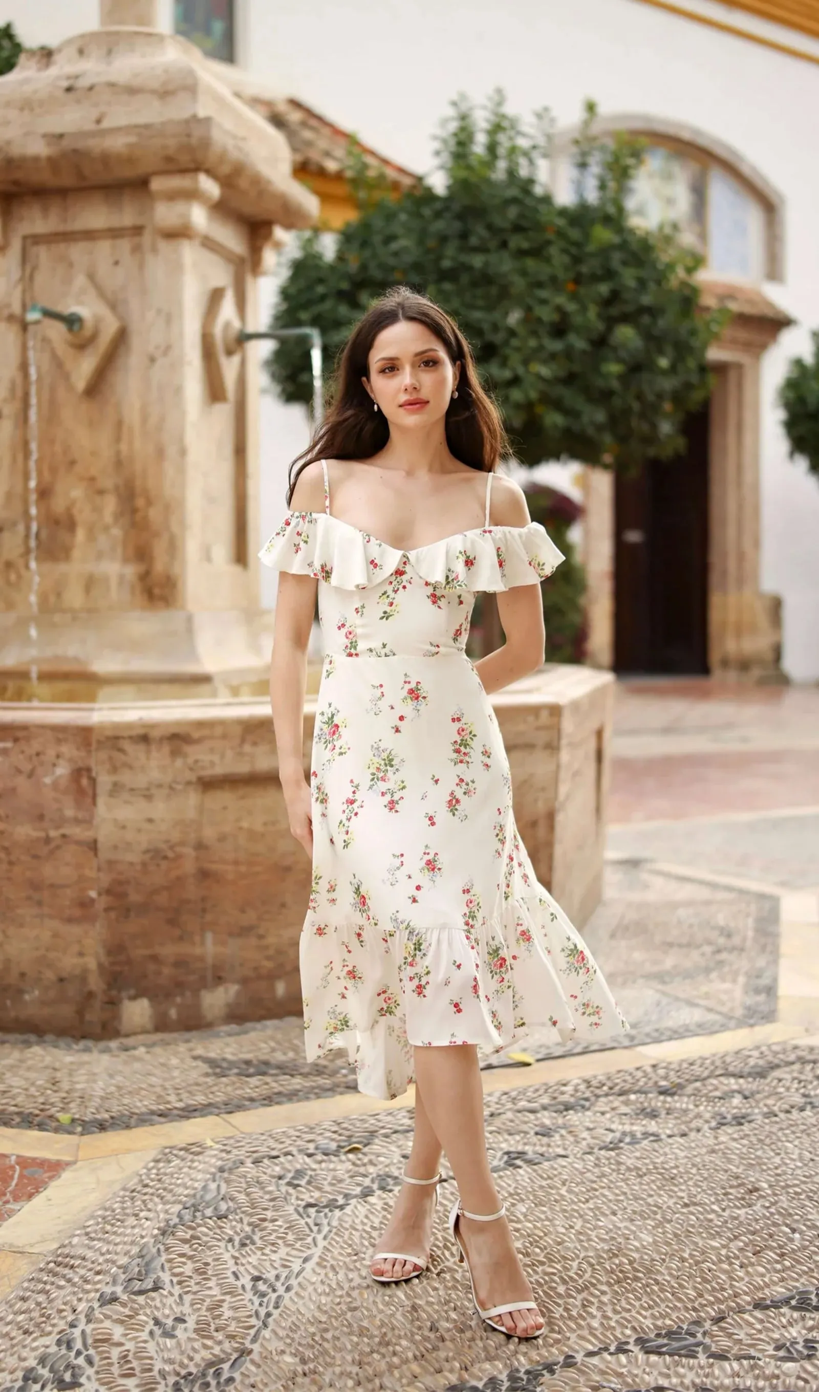 Floral Ruffle Off Shoulder Midi Dress