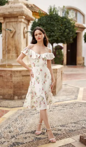 Floral Ruffle Off Shoulder Midi Dress