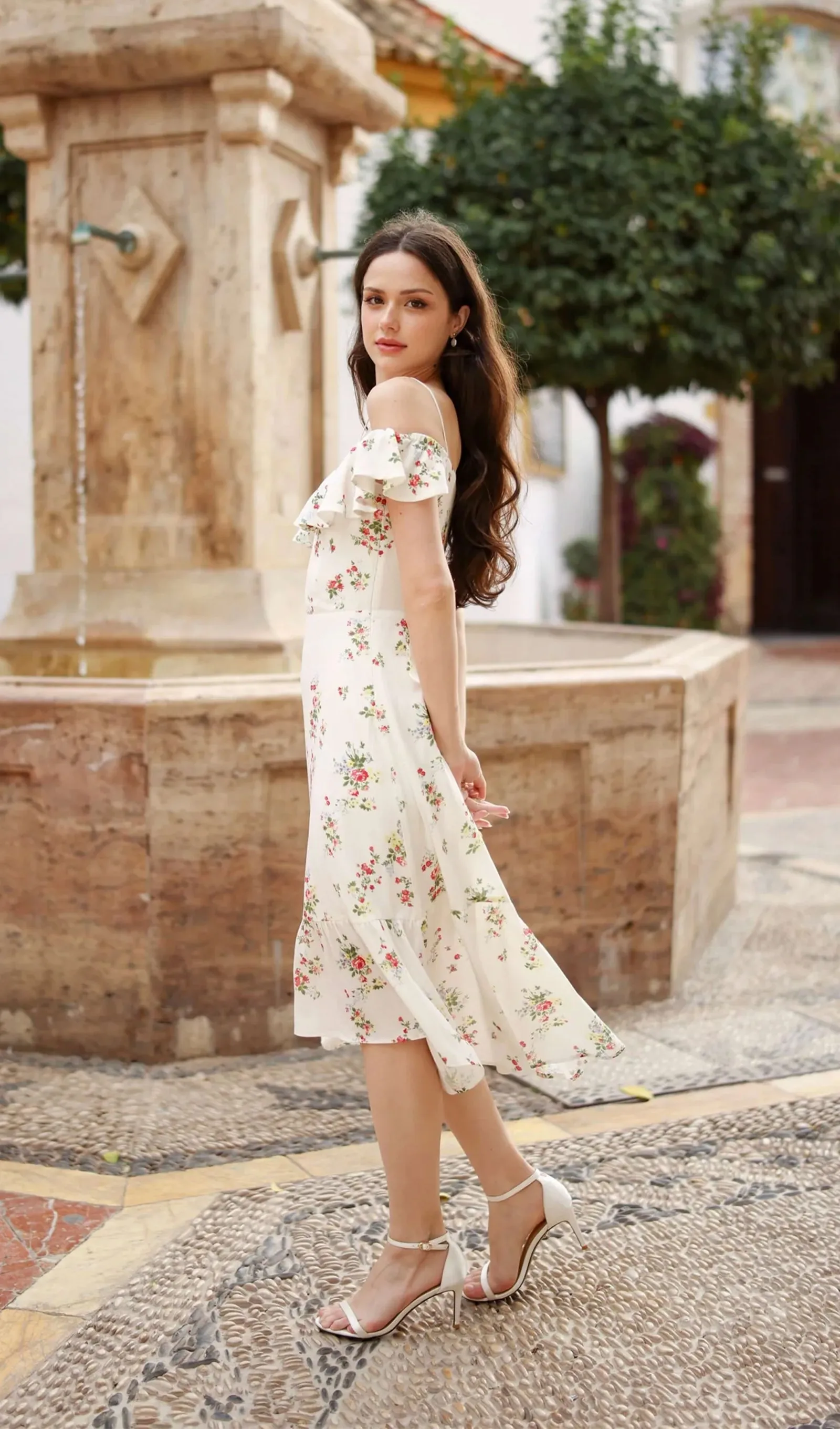 Floral Ruffle Off Shoulder Midi Dress