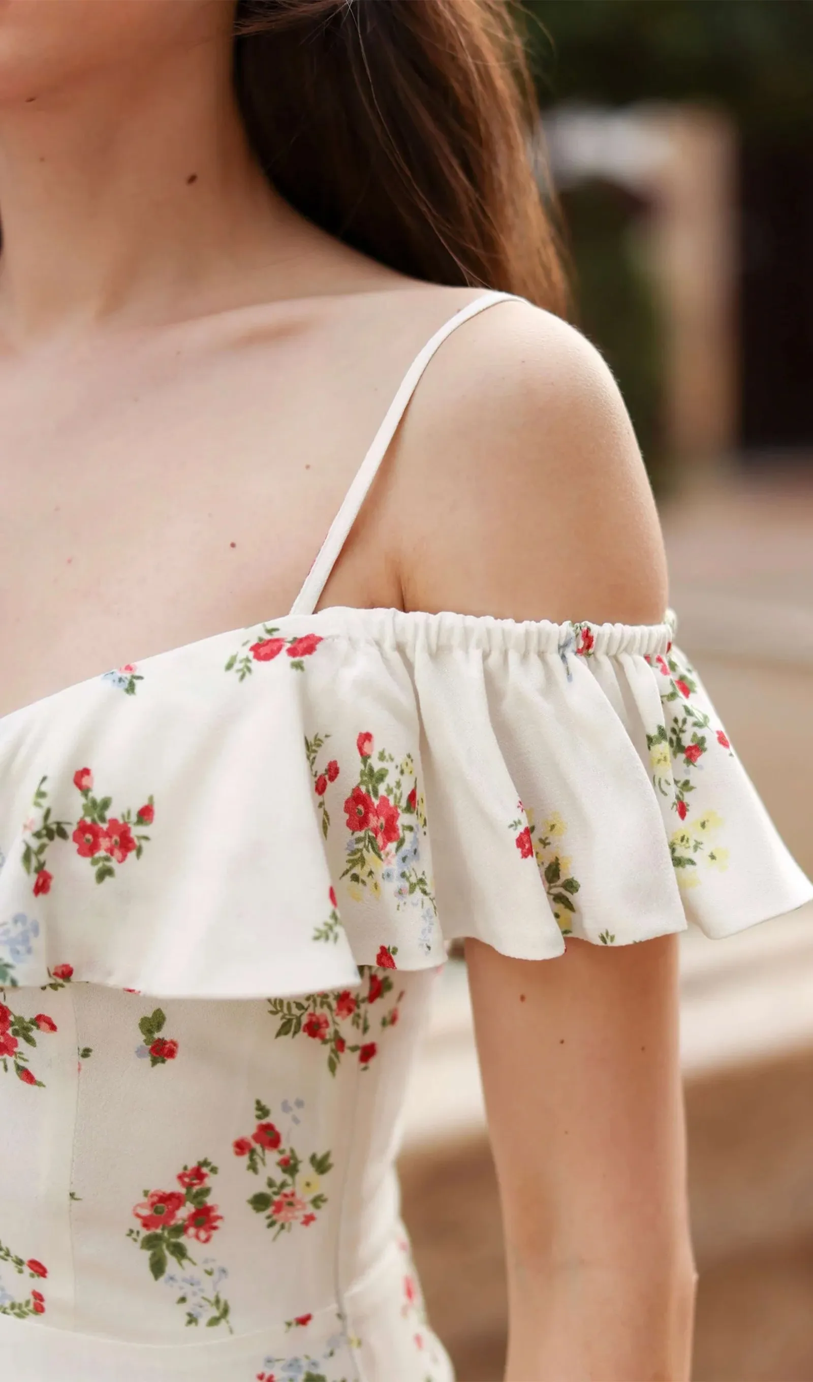 Floral Ruffle Off Shoulder Midi Dress