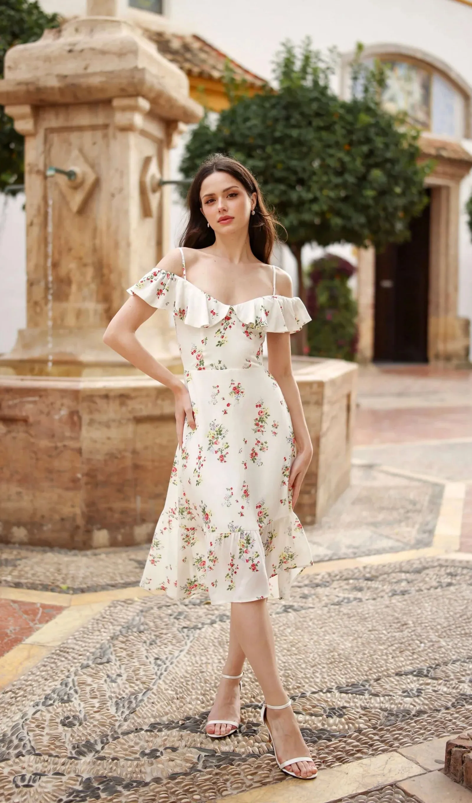 Floral Ruffle Off Shoulder Midi Dress