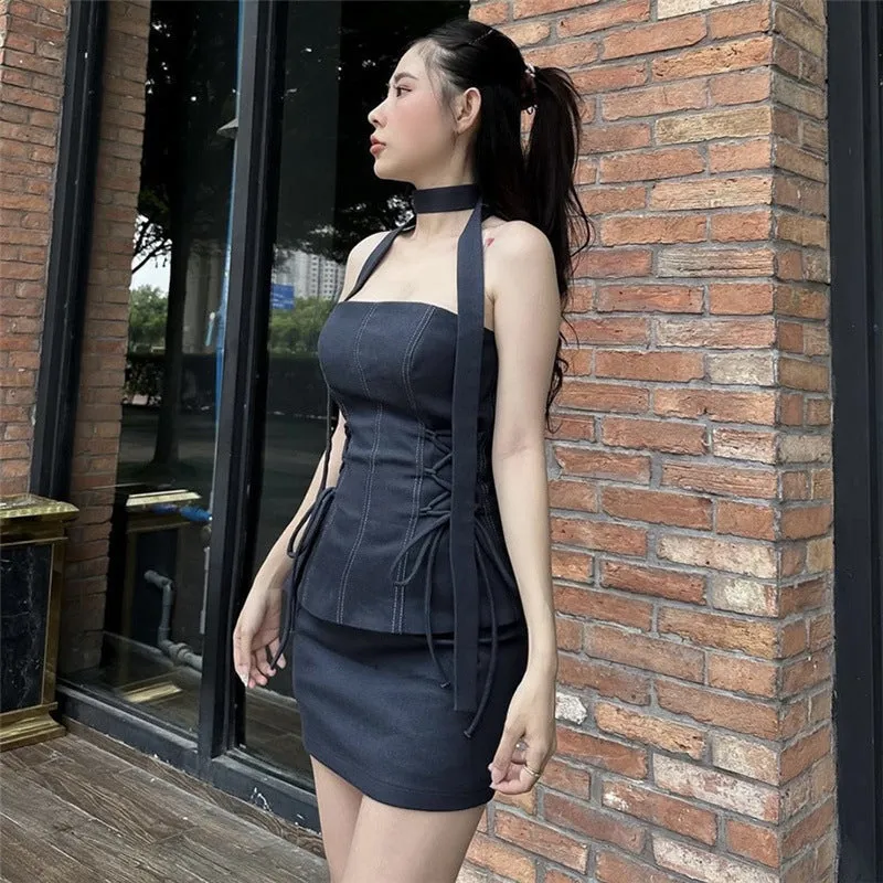 Flytonn-hoco dresses homecoming dresses  women dress to impress  y2k outfits spring summer women's dress Off-Neck Tie Strapless Mini Dress